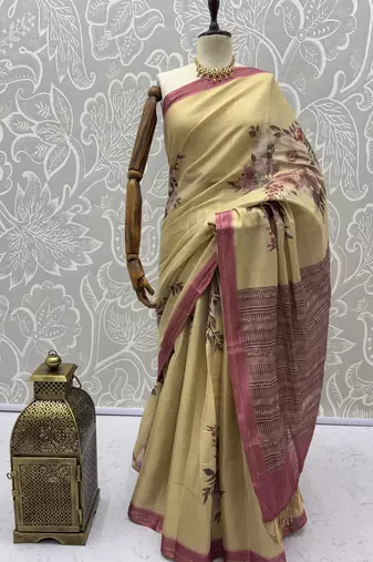 Yellow virana silk blend smart rich looks printed saree