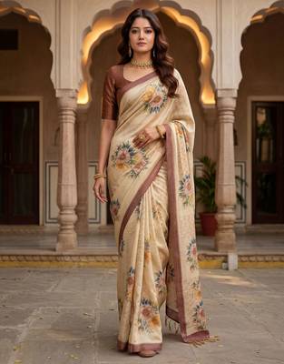 Chiku virana silk blend smart rich looks printed saree 1