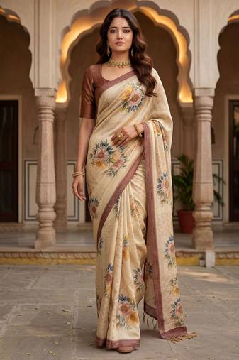 Chiku virana silk blend smart rich looks printed saree