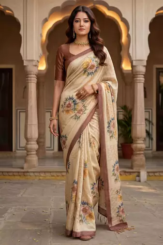 Chiku virana silk blend smart rich looks printed saree