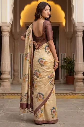 Chiku virana silk blend smart rich looks printed saree