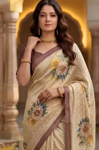 Chiku virana silk blend smart rich looks printed saree