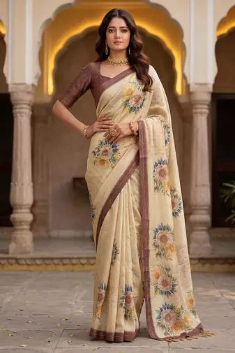Chiku virana silk blend smart rich looks printed saree