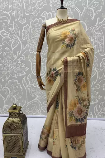 Chiku virana silk blend smart rich looks printed saree
