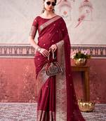 Maroon ethnic chinon woven partywear saree