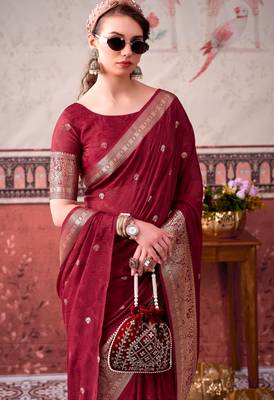 Maroon ethnic chinon woven partywear saree 3