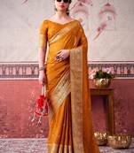 Mustard ethnic chinon woven partywear saree