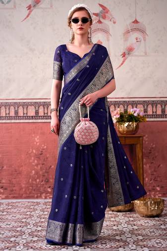 Blue ethnic chinon woven partywear saree