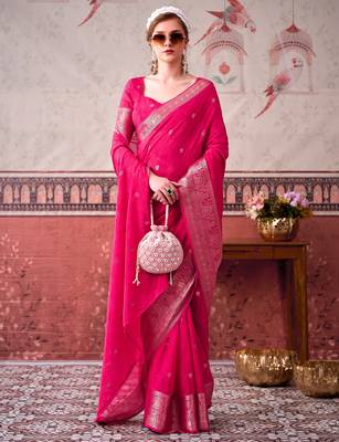 Pink ethnic chinon woven partywear saree 1