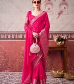 Pink ethnic chinon woven partywear saree