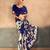 Blue satin silk blend kalamkari printed rich sophisticated saree