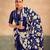 Blue satin silk blend kalamkari printed rich sophisticated saree
