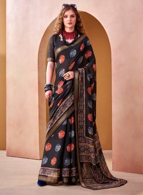 Black trendy p v chanderi girlie saree 1