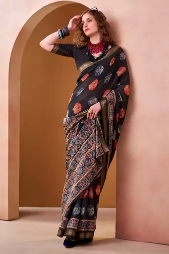 Black trendy p v chanderi girlie saree