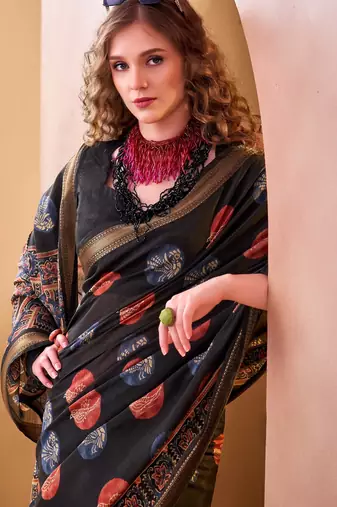 Black trendy p v chanderi girlie saree