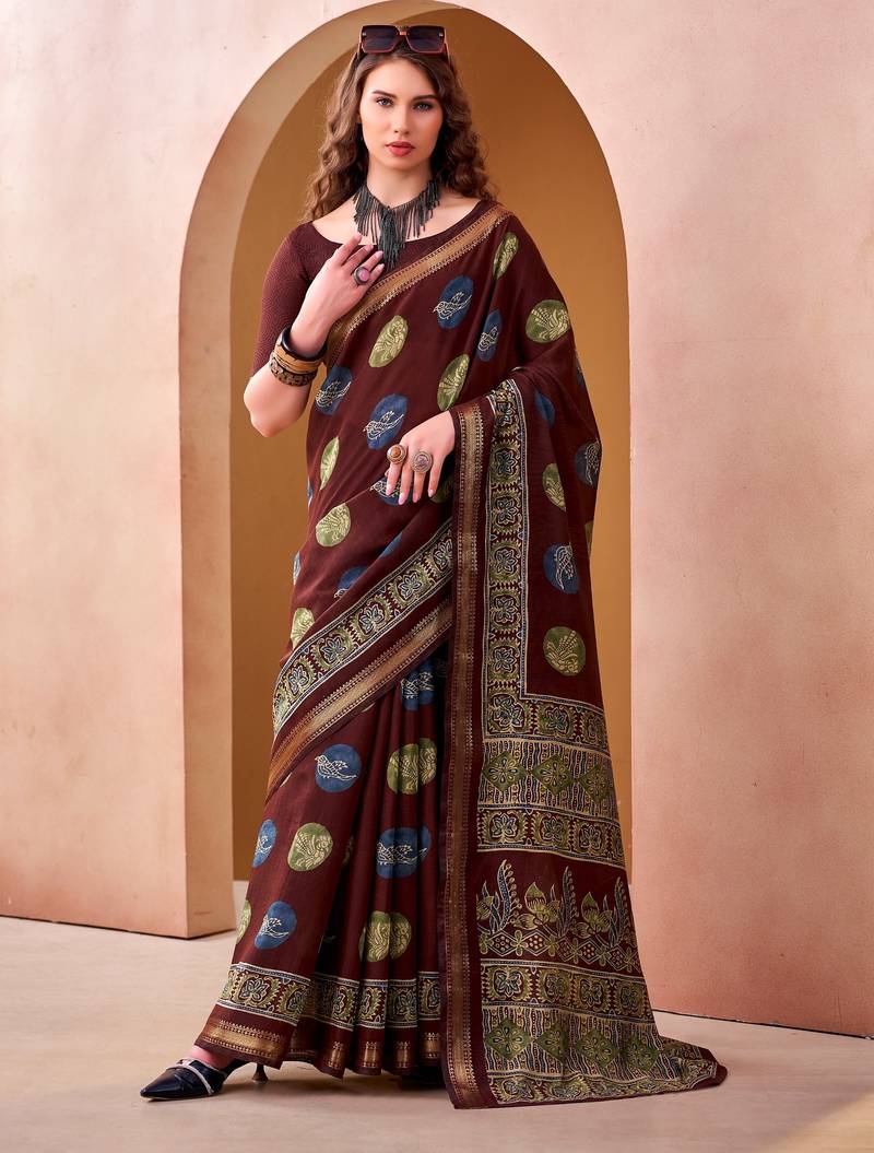 Maroon trendy p v chanderi girlie saree