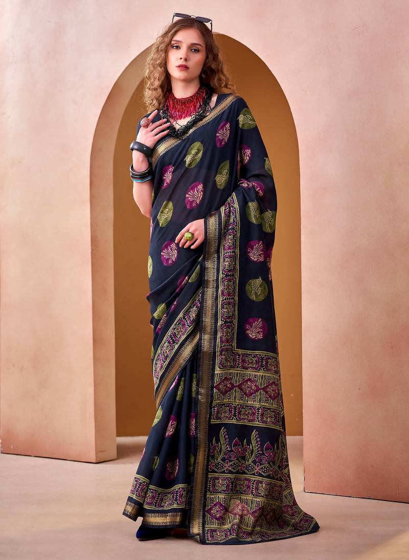 Blue trendy p v chanderi girlie saree