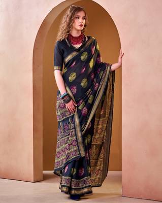 Blue trendy p v chanderi girlie saree 2