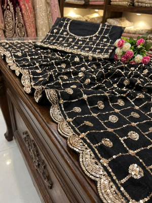 Black Color Beads And Sequence Work Net Saree 3