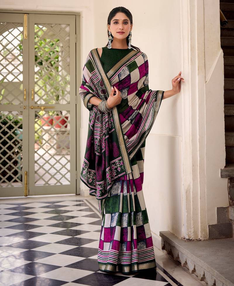 Green viscose chanderi casual looks saree
