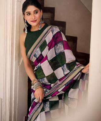 Green viscose chanderi casual looks saree 2