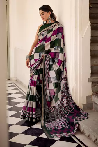 Green viscose chanderi casual looks saree