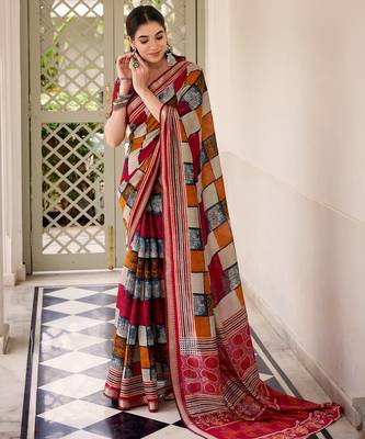 Maroon viscose chanderi casual looks saree 3
