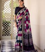 Navy blue viscose chanderi casual looks saree