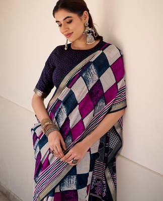 Navy blue viscose chanderi casual looks saree 2