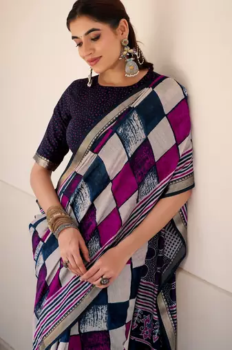 Navy blue viscose chanderi casual looks saree