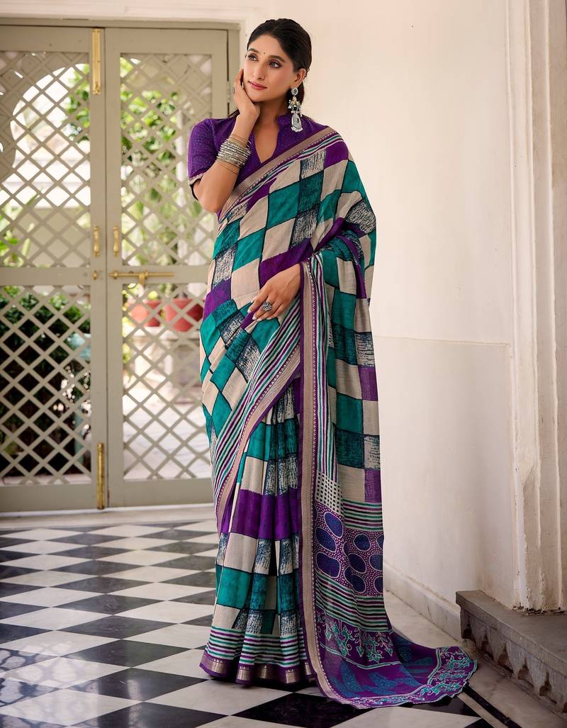 Purple viscose chanderi casual looks saree