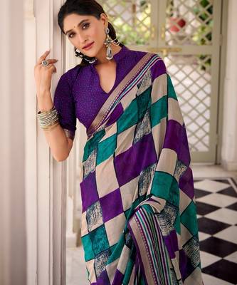 Purple viscose chanderi casual looks saree 2