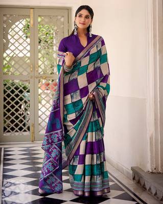 Purple viscose chanderi casual looks saree 3