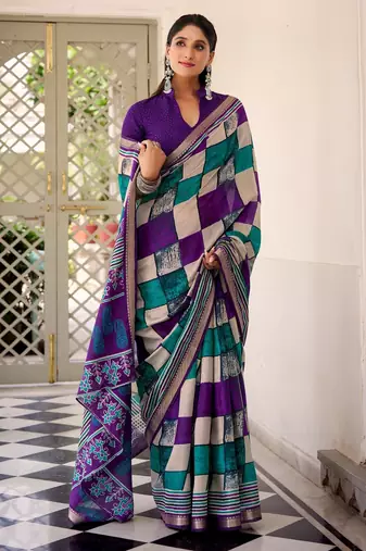 Purple viscose chanderi casual looks saree
