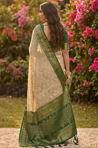 Beige cotton woven ethnic partywear saree