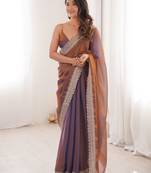 Lavender satin partywear saree 