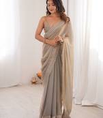 Grey satin partywear saree 