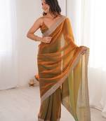 Orange satin partywear saree 