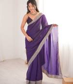 Violet satin partywear saree 