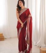 Maroon satin partywear saree 