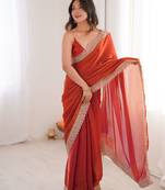 Rust satin partywear saree 
