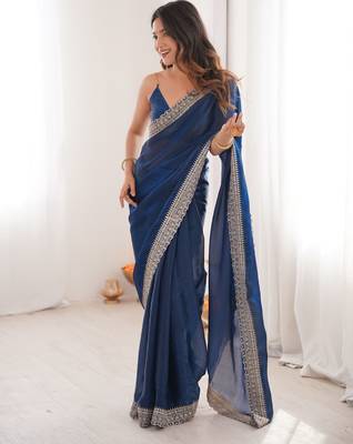 Blue satin partywear saree  1