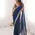 Blue satin partywear saree 
