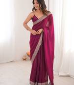 Purple satin partywear saree 