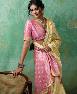 Yellow woven linen cotton saree 3