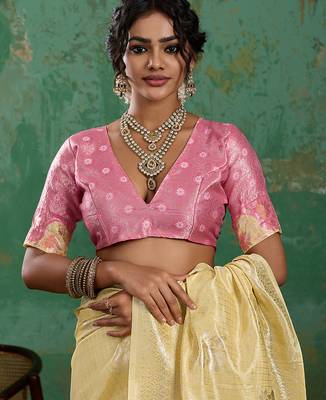 Yellow woven linen cotton saree 5