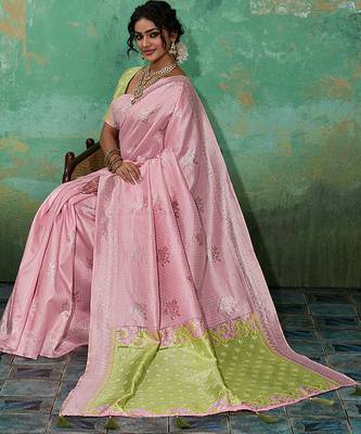 Pink woven linen cotton saree 3