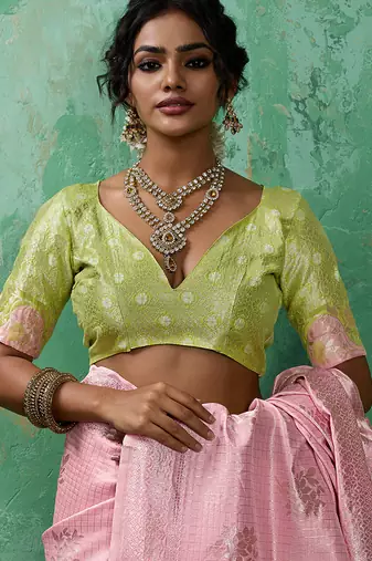 Pink woven linen cotton saree