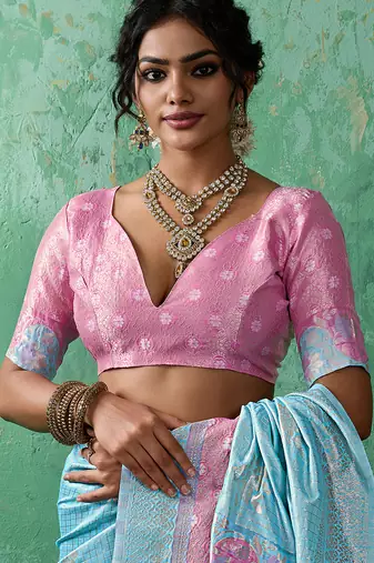 Sky blue woven linen cotton saree