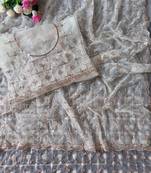 White Color Beads And Sequence Work Net Saree